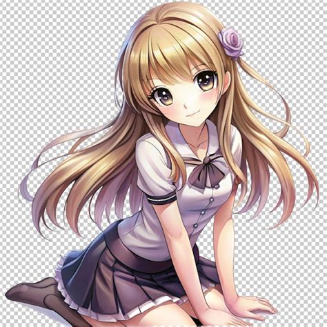 Premium PSD | Cute anime girl sitting on transparent background