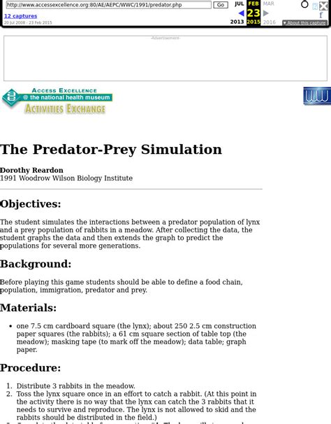 Predator-Prey Simulation Lesson Plan for 9th - 12th Grade | Lesson Planet