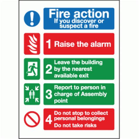 Fire Action If You Discover Or Suspect A Fire Sign Fire Action Notices Safety Signs And