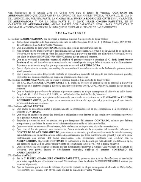 Contrato Arrendamiento Con Fundamento En El Art Culo Del C Digo