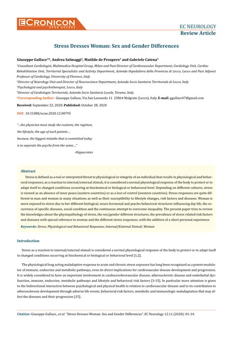PDF EC NEUROLOGY EC NEUROLOGY Review Article Stress Dresses Woman Sex And Gender Differences