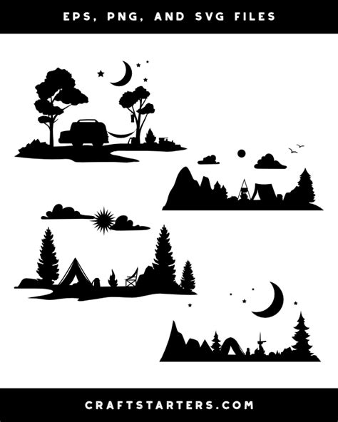 Camping Scene Silhouette Clip Art