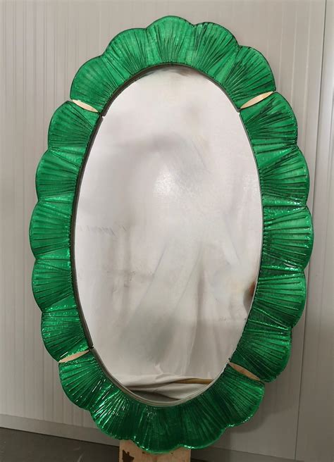 Murano Green Glass And Brass Wall Mirror 1990 For Sale At 1stdibs