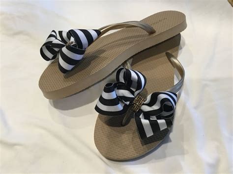 Gold Flip Flops With Blackwhite Bow By Brendascheerbows On Etsy Gold