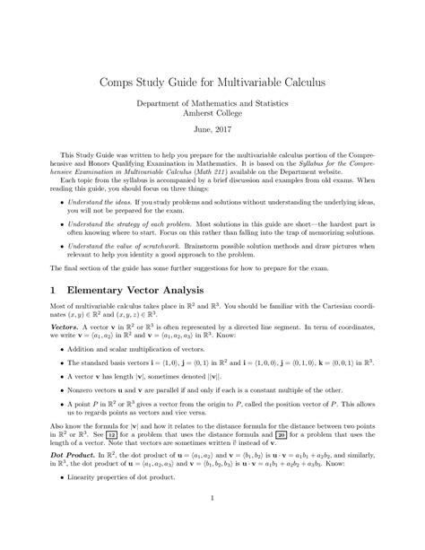 Comps Study Guide For Multivariable Calculus Study Notes Vector