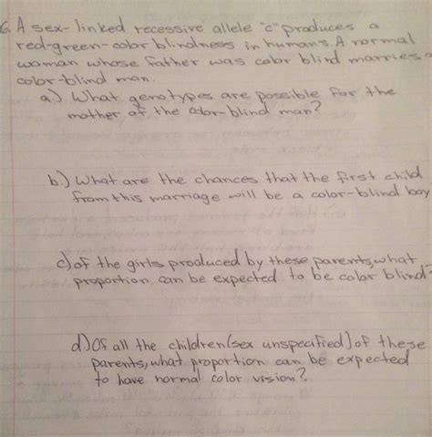 Solved A Sex Linked Recessive Allele C Produce A Chegg