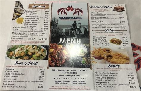 Menu At Crab Du Jour Cajun Seafood Bar Dover