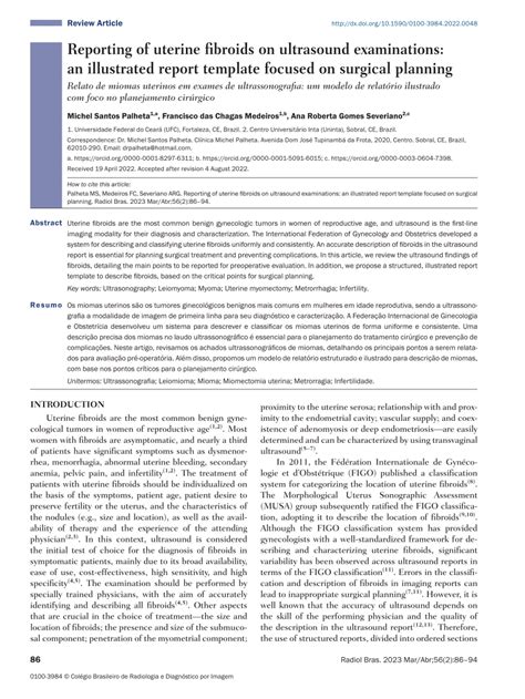 Pdf Reporting Of Uterine Fibroids On Ultrasound Examinations An