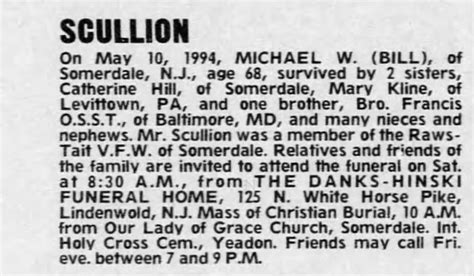 Obituary For Michael W Scullion Aged 68 ™