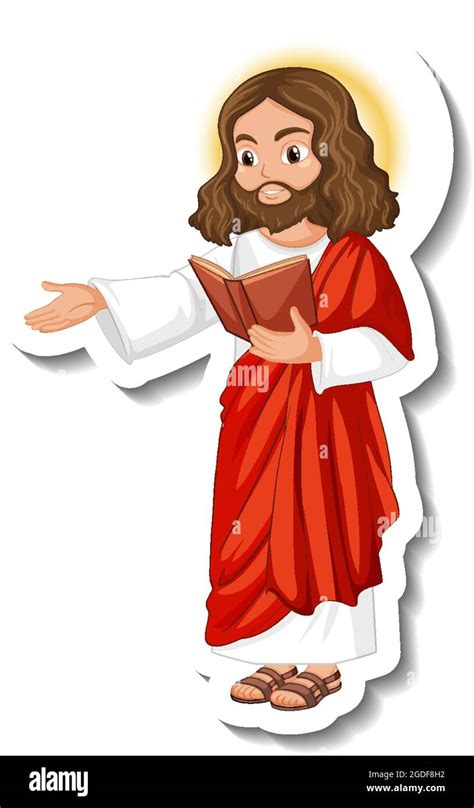 Jesus Christ Cartoon Character Sticker On White Background Illustration