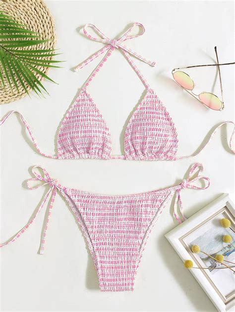 SHEIN Swim Mod Conjunto de bikini a rayas Sujetador de triángulo