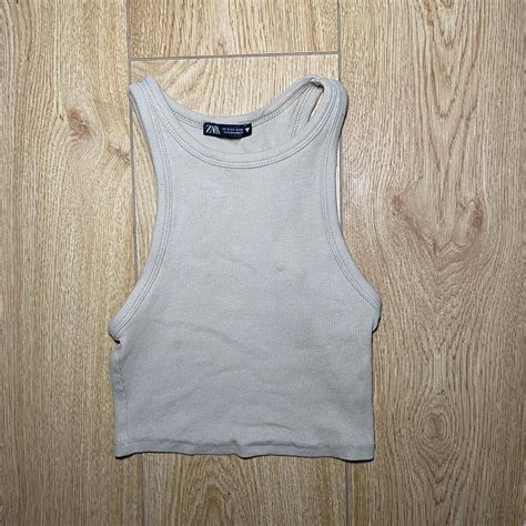 Zara Nude Ribbed Crop Top Size Small Depop