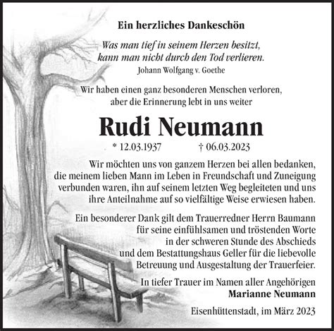 Traueranzeigen Von Rudi Neumann M Rkische Onlinezeitung Trauerportal