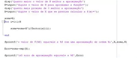 Escreva uma codificação em Matlab capaz de avaliar os valore