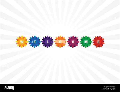 Welcome banner with colorful flowers on white background. Vector ...