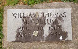 William Thomas Mccollum M Morial Find A Grave