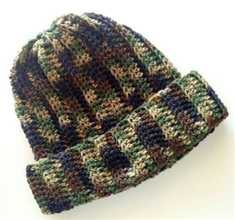 Unisex Camo Crochet Beanie Handmade Hat Etsy Crochet Mens Hat