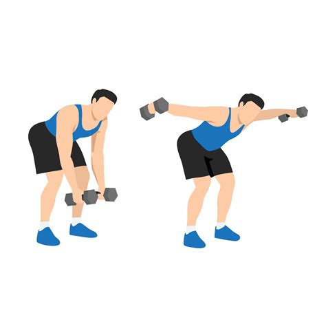 Man Doing Dumbbell Bent Over Reverse Flyes Flat Vector Illustration