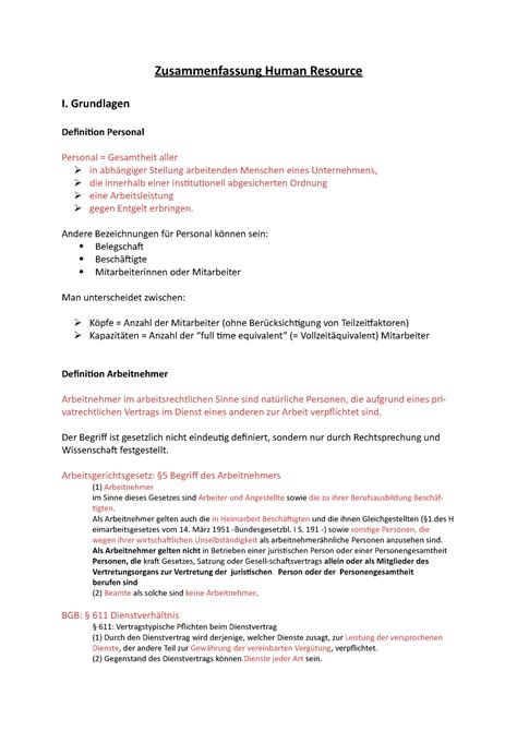 Human Resource Zusammenfassung Zusammenfassung Human Resource I