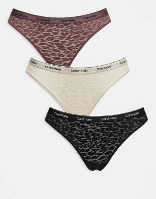 Calvin Klein Modern Lace Pack Bikini Briefs With Logo Waistband In Neutral ASOS