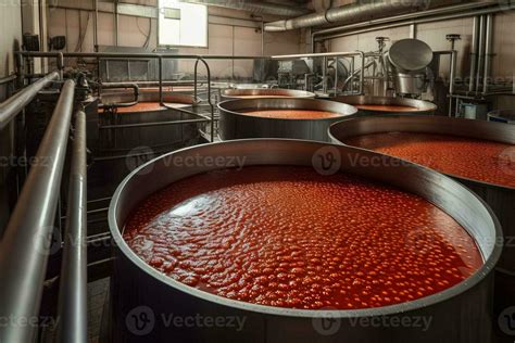 Conveyor Industrial Production Of Tomatoes Sauce Illustration