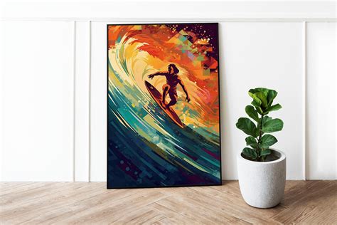 Abstract Surf Art Poster Surfing Print Vintage Surf Print Retro Surf