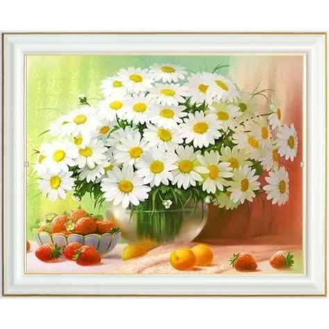 Broderie Diamant Bouquet Marguerites Et Fruits Lartera