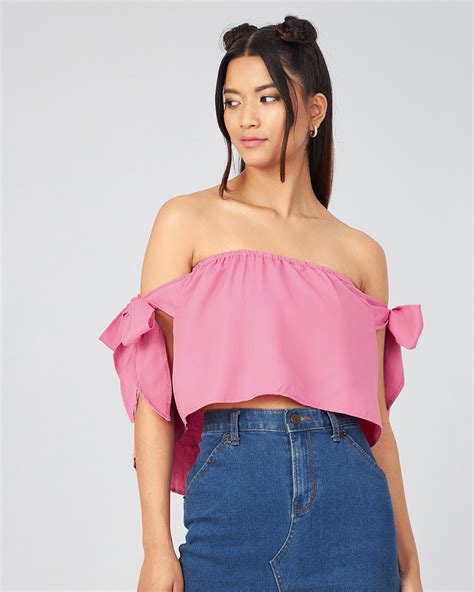 Buy Womens Pink Bardot Short Top Online At Bewakoof