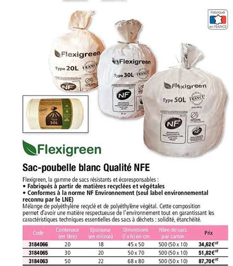 Promo Flexigreen Sac Poubelle Blanc Qualit Nfe Chez Plein Ciel