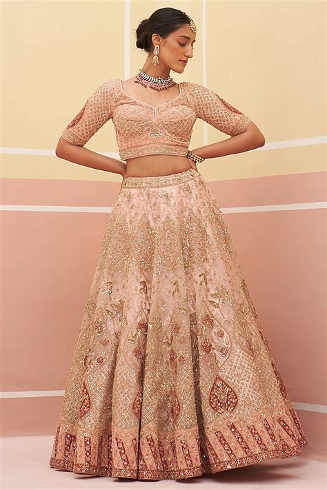 Peach Organza Zardosi Embroidered Wedding Lehenga Set By Angad Singh At