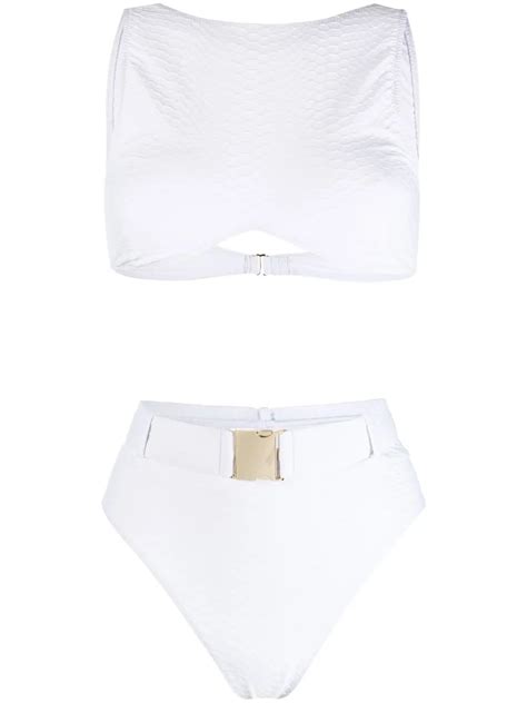 Noire Swimwear Belted High Rise Bikini White FARFETCH