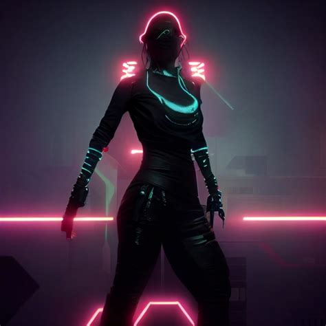 Cyberpunk Female Ninja Dynamic Pose Futuristic Midjourney