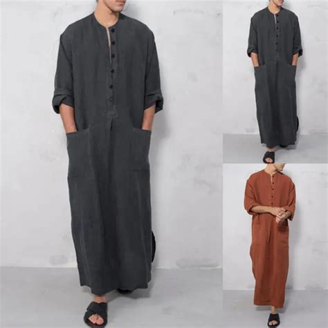 Robe Longue Robe Arabe Thobe Jubba Caftan Pour Hommes Musulmans Baggy