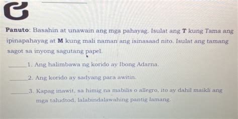 Panuto Basahin At Unawain Ang Mga Pahayag StudyX