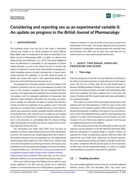 Pdf Considering And Reporting Sex As An Experimental Variable Ii An