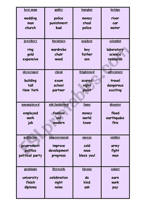 Taboo Word List Printable