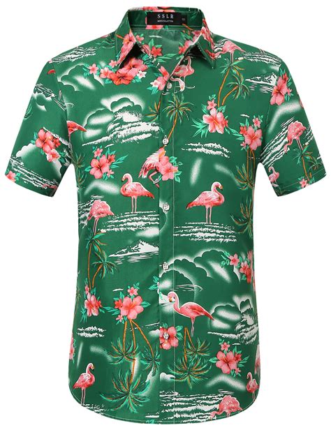 Sslr Hawaiian Shirt For Men Flamingo Short Sleeve Casual Button Down