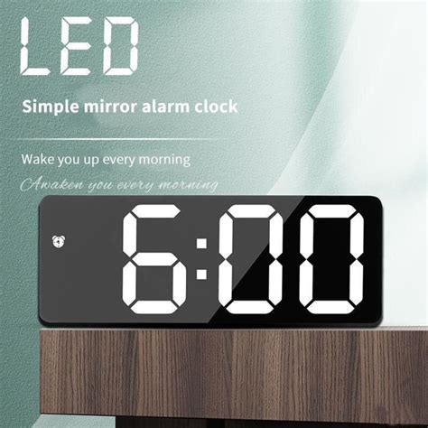 Led Mirror Table Clock Digital Alarm Snooze Display Time Desktop