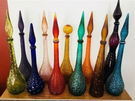 Lovely Collection Of Vintage Glass Genie Bottles Colored Vases Glass