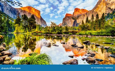 Sunset Glow Over El Capitan on the Left and Cathedral Rocks, Sentinel Rock and Bridalveil Fall ...