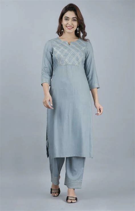 Buy Doriya Women Grey Solid Rayon Kurta Palazzo Set Online At Best