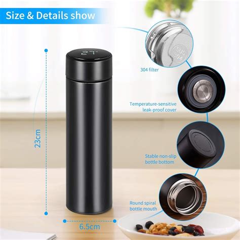 Stainless Steel Black Smart Vacuum Insulated Water Bottle Led