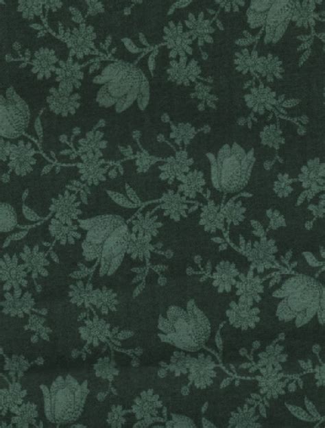 Cotton Fabric Green Dark Green Floral Motif X Yard Etsy