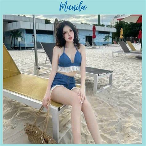 Qccc Store Jean Set Bikini Swimsuit Piece Mixed With Luxurious Ruffles For Girls Going To