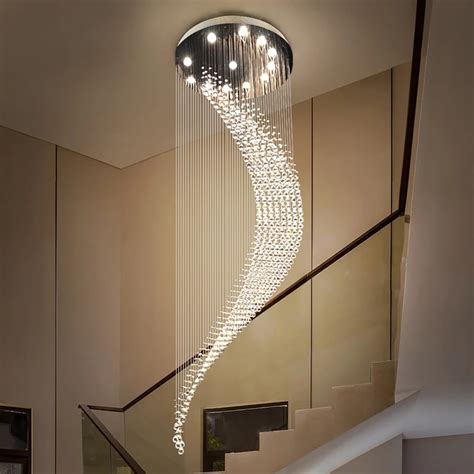 Modern Duplex Spiral Staircase Ceiling Chandelier Lighting Moon Long