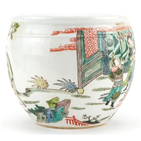 Chinese Porcelain Jardiniere Hand Painted In The Famille Verte Palette