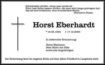 Traueranzeigen Von Horst Eberhardt Schwaebische De Trauerportal