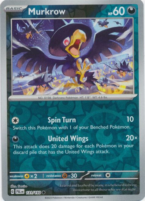 X4 Murkrow 131 193 Common Reverse Holo Pokemon SV02 Paldea