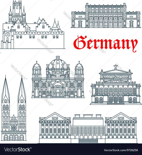 German architectural landmarks icon in thin lines Vector Image