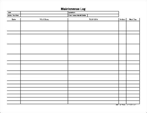 Free Easy-Copy Detailed Maintenance Log (Wide) from Formville